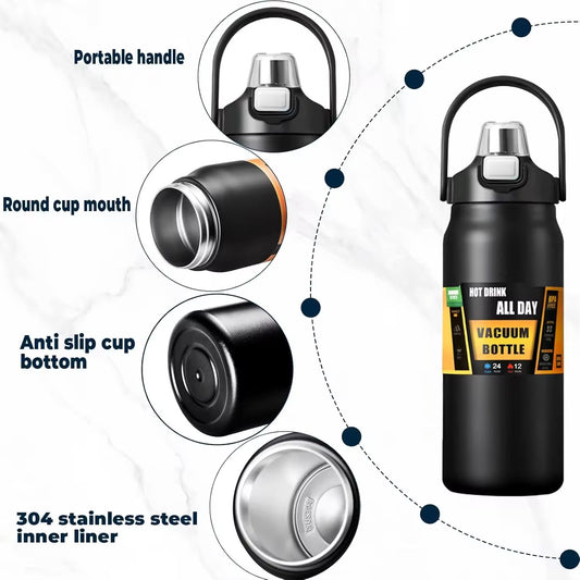 HONGZHAN 26/33/40/50oz Insulated Water Bottle With Straw and Leakproof Lid, BPA Free Stainless Steel Wide Mouth Sports Water Bottle Cup With Portable Handle Double Wall Vacuum Keep Cold and Hot