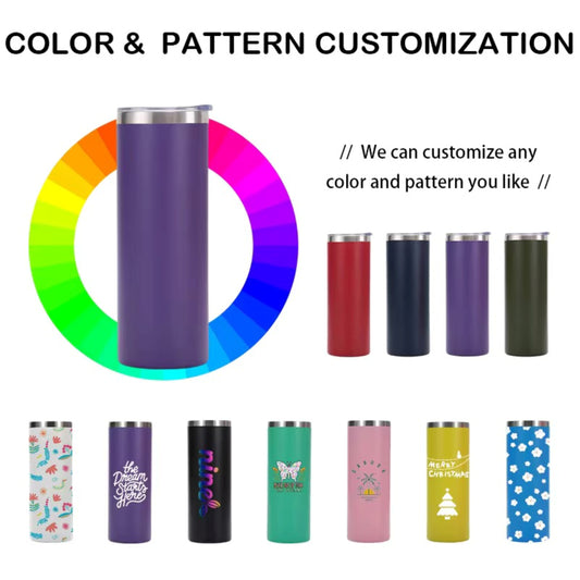 HONGZHAN 20oz Skinny Tumbler, Stainless Steel Insulated Slim Tumbler with Lid, Reusable Double Wall Travel Coffee Mug, Durable Powder Coated Travel Water Cup