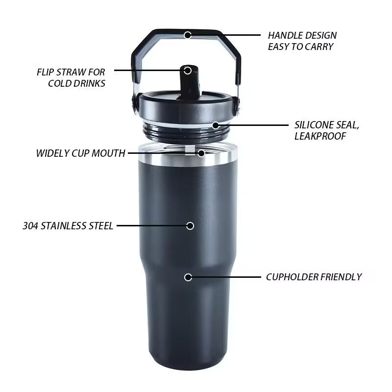 HONGZHAN Flip Straw Tumbler with Handle 20 / 30oz | Twist On Lid and Flip Up Straw | Leak Resistant Water Bottle | Insulated Stainless Steel |BPA-Free |