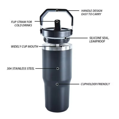 HONGZHAN Flip Straw Tumbler with Handle 20 / 30oz | Twist On Lid and Flip Up Straw | Leak Resistant Water Bottle | Insulated Stainless Steel |BPA-Free |