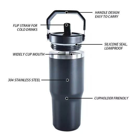 HONGZHAN Flip Straw Tumbler with Handle 20 / 30oz | Twist On Lid and Flip Up Straw | Leak Resistant Water Bottle | Insulated Stainless Steel |BPA-Free |