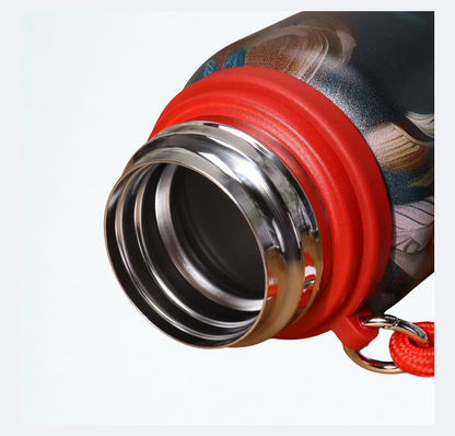 2025 New Chinese Style Chubby Ding Insulated Cup - Outdoor Portable with Handle, Pocket Cup, Car Cup with Printed Patterns   15/20oz