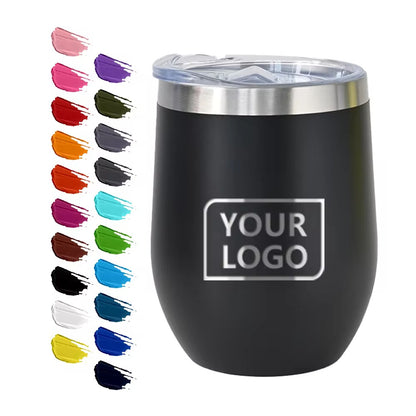 12 oz Stainless Steel Wine Tumbler Stemless Glasses with Lid, Double Wall Insulated Travel Mug Perfect for Wine, Coffee, Drinks, Champagne, Cocktails