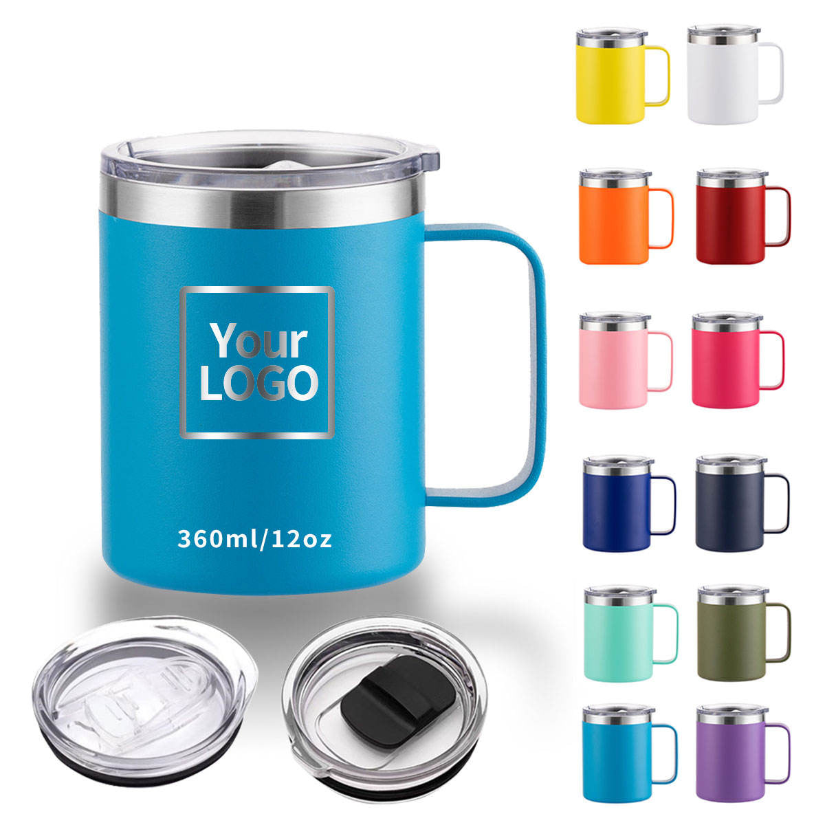 12oz Stainless Steel Insulated Coffee Mug with Handle, Double Wall Vacuum Travel Mug, Tumbler Cup with Sliding Lid