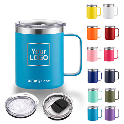 12oz Stainless Steel Insulated Coffee Mug with Handle, Double Wall Vacuum Travel Mug, Tumbler Cup with Sliding Lid