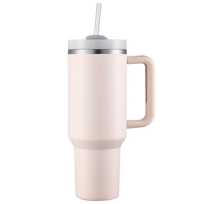 HONGZHAN 40 oz Tumbler with Handle and Straw Stainless Steel Vacuum Insulated Water Bottle for Hot or Cold Beverages Cup Holder Friendly Coffee Mug with Lid Gift for Women&Men