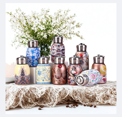 2025 New Chinese Style Chubby Ding Insulated Cup - Outdoor Portable with Handle, Pocket Cup, Car Cup with Printed Patterns   13oz