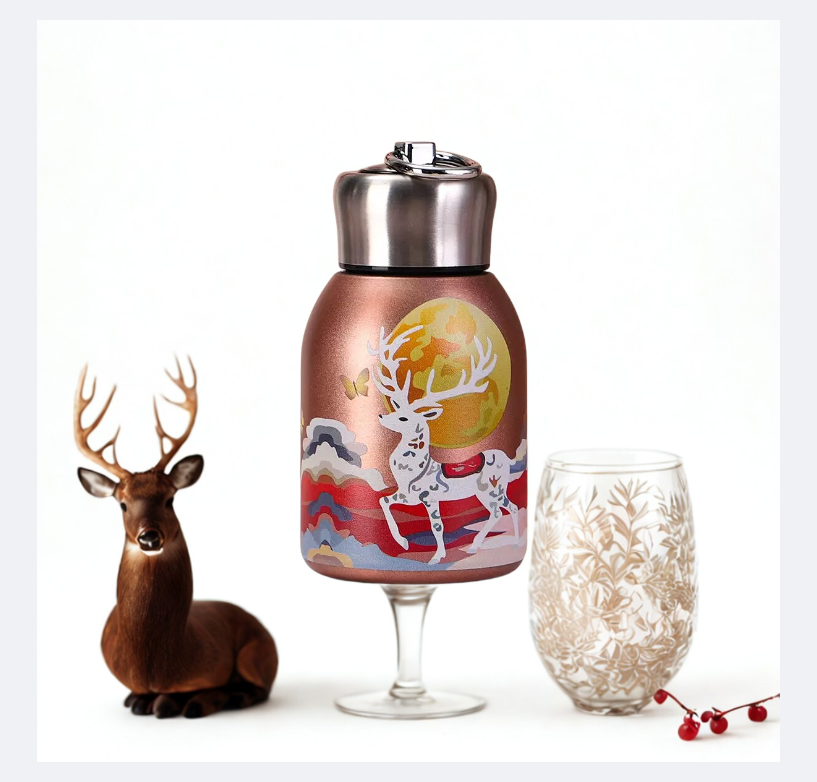 2025 New Chinese Style Chubby Ding Insulated Cup - Outdoor Portable with Handle, Pocket Cup, Car Cup with Printed Patterns   13oz