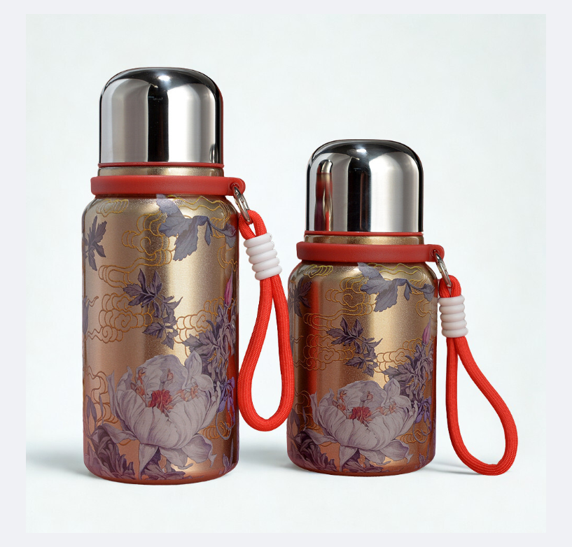 2025 New Chinese Style Chubby Ding Insulated Cup - Outdoor Portable with Handle, Pocket Cup, Car Cup with Printed Patterns   15/20oz