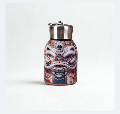 2025 New Chinese Style Chubby Ding Insulated Cup - Outdoor Portable with Handle, Pocket Cup, Car Cup with Printed Patterns   13oz