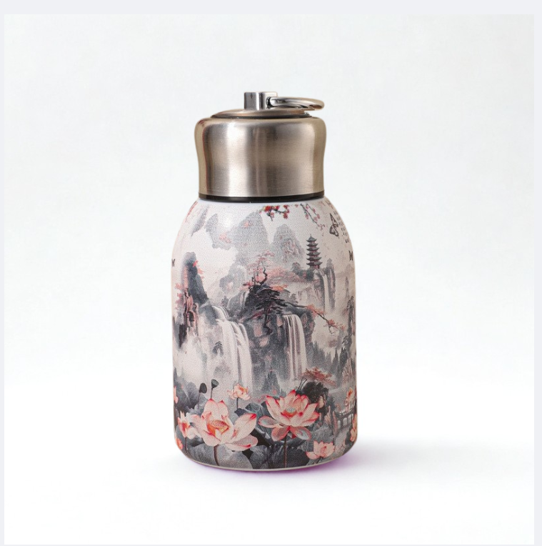 2025 New Chinese Style Chubby Ding Insulated Cup - Outdoor Portable with Handle, Pocket Cup, Car Cup with Printed Patterns   13oz