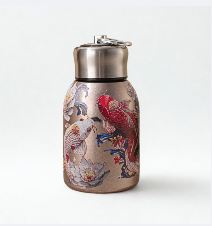 2025 New Chinese Style Chubby Ding Insulated Cup - Outdoor Portable with Handle, Pocket Cup, Car Cup with Printed Patterns   13oz