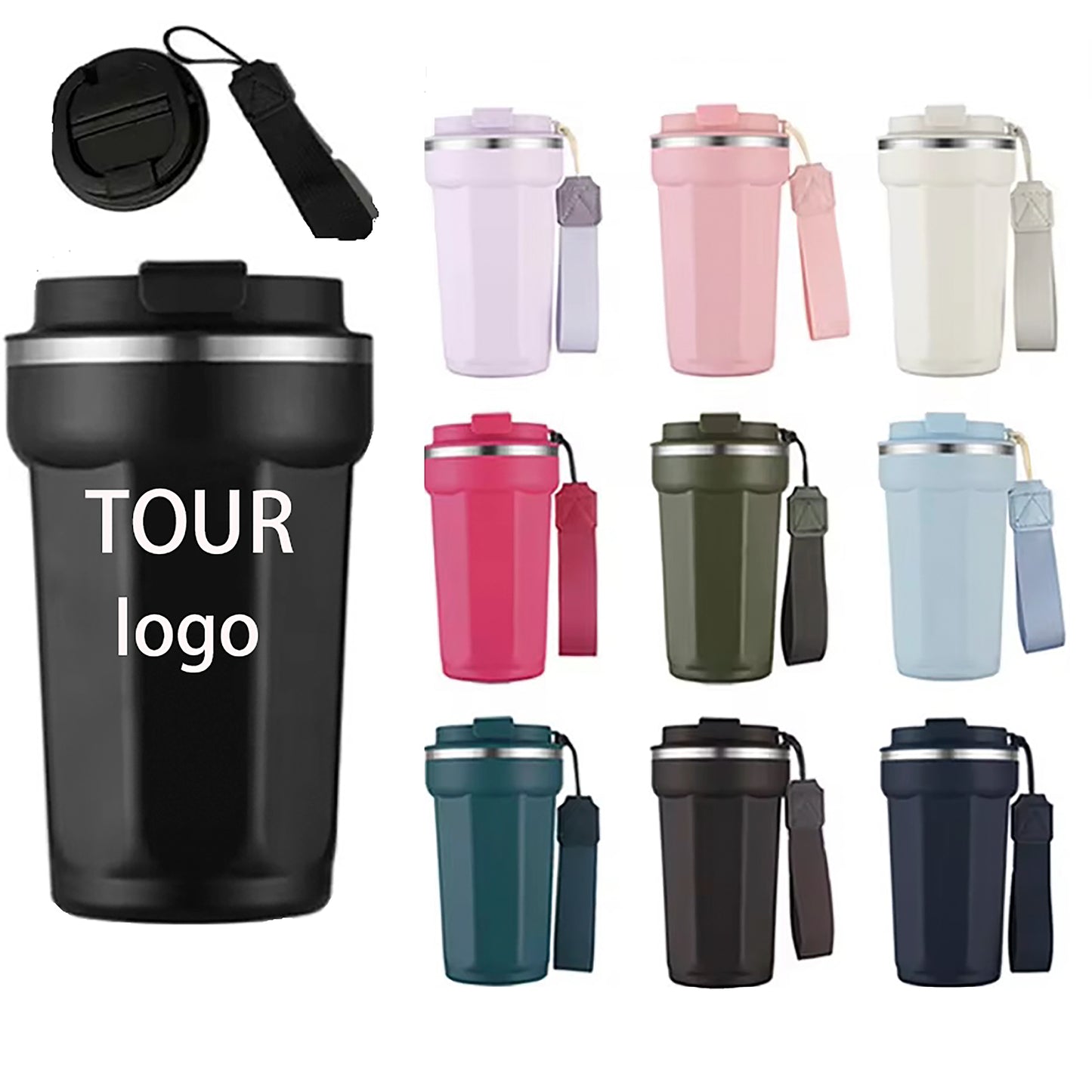 Coffee Travel Mug Spill Proof With Lid，Insulated Coffee Mug With Rope,Stainless Steel Tumbler Cups,Thermos for Hot and Cold Drink 12.6oz/16.6oz 380ml/500ml