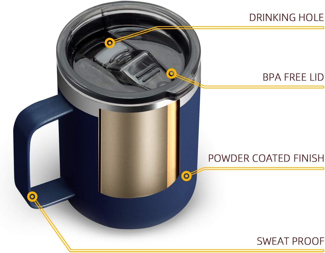 12oz Stainless Steel Insulated Coffee Mug with Handle, Double Wall Vacuum Travel Mug, Tumbler Cup with Sliding Lid