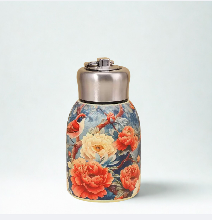 2025 New Chinese Style Chubby Ding Insulated Cup - Outdoor Portable with Handle, Pocket Cup, Car Cup with Printed Patterns   13oz