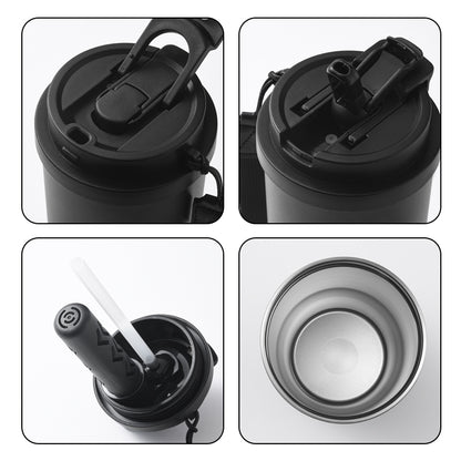 HONGZHAN Stainless Steel Car Thermos, Wide Handle, Double Drinking Lid, Tea Brewing Compartment, Insulated Stainless Steel Water Bottle, Double-Layer Vacuum Stainless Steel Water Bottle