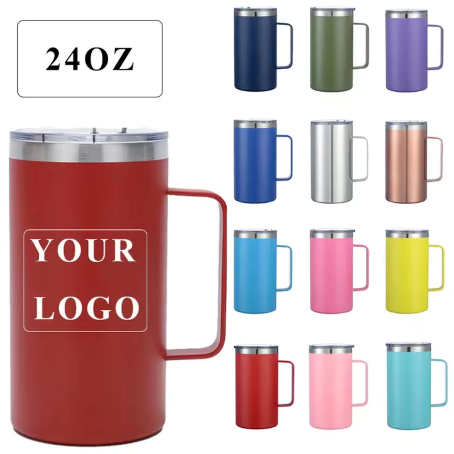 HONGZHAN 24oz Insulated Coffee Mug with Lid, Stainless Steel Coffee Cup, Double Wall Vacuum Coffee Tumbler with Handle, Premium Thermal Travel Coffee Mug
