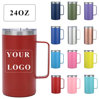 HONGZHAN 24oz Insulated Coffee Mug with Lid, Stainless Steel Coffee Cup, Double Wall Vacuum Coffee Tumbler with Handle, Premium Thermal Travel Coffee Mug