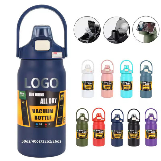 HONGZHAN 26/33/40/50oz Insulated Water Bottle With Straw and Leakproof Lid, BPA Free Stainless Steel Wide Mouth Sports Water Bottle Cup With Portable Handle Double Wall Vacuum Keep Cold and Hot