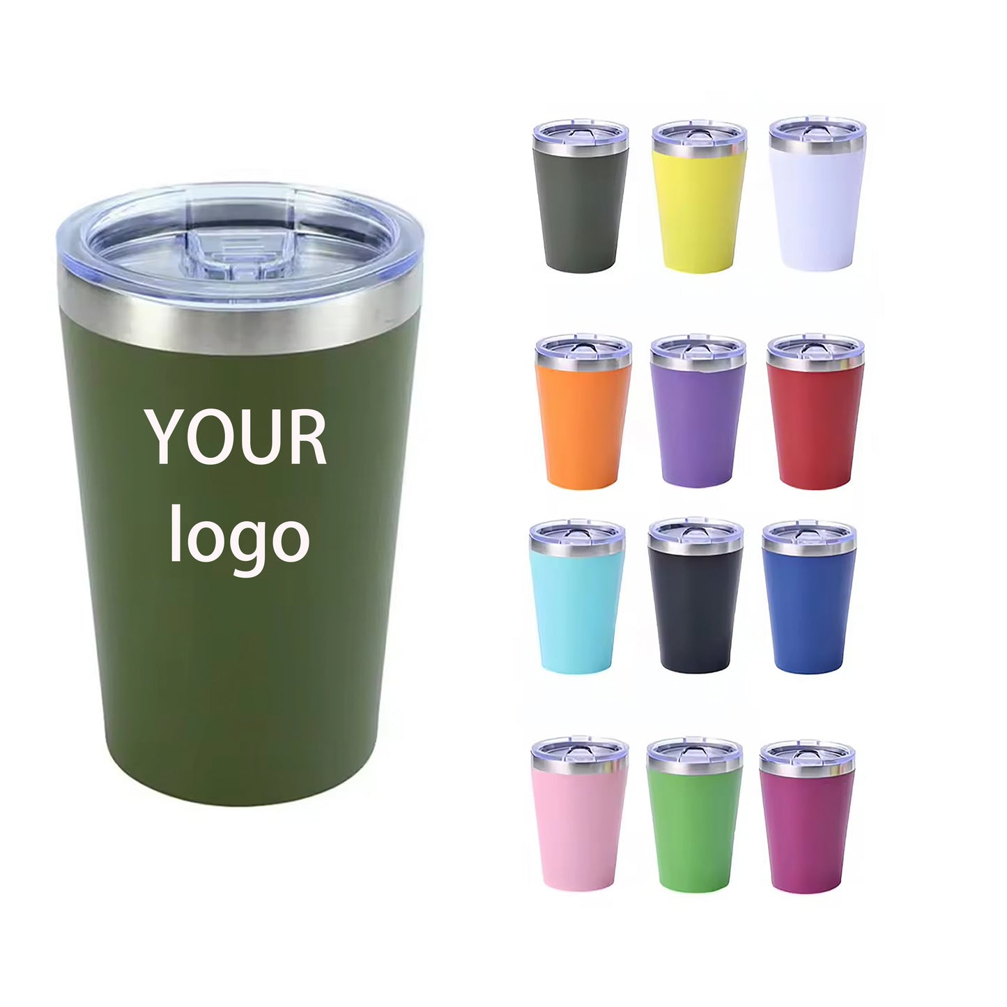 HONGZHAN Solid Color Pure Plain Stainless Steel cups with lids reusable with Straw Lid mug 8oz/12oz for camping simply tumbler