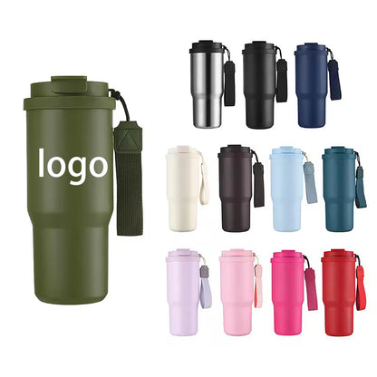 HONGZHAN Stainless Steel Car Thermos, Wide Handle, Double Drinking Lid, Tea Brewing Compartment, Insulated Stainless Steel Water Bottle, Double-Layer Vacuum Stainless Steel Water Bottle