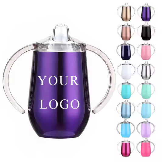 HONGZHAN Stainless Steel Straw Sippy Cup with Handles & Silicone Lids,10 oz BPA Free Double Wall Vacuum Insulated Sippy Cup Mug Tumbler Toddler Straw Cups for boys and girls Non-Spill Sippy Cups