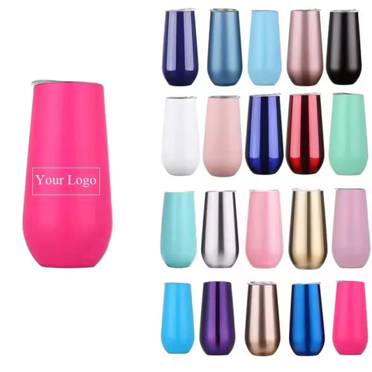 HONGZHAN Stemless Double Insulated Champagne Flute Tumbler with Lid, 6 Oz Unbreakable Reusable Cocktail Champagne Toasting Glasses, Good Gift for Friends Family Christmas Birthday