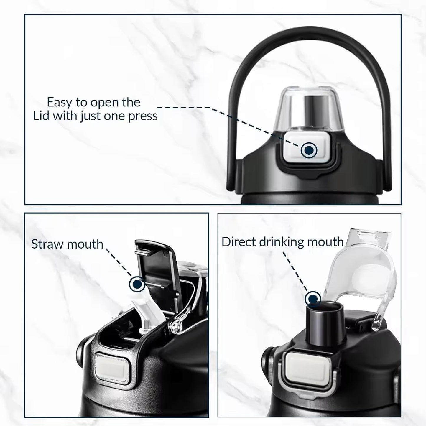 HONGZHAN 26/33/40/50oz Insulated Water Bottle With Straw and Leakproof Lid, BPA Free Stainless Steel Wide Mouth Sports Water Bottle Cup With Portable Handle Double Wall Vacuum Keep Cold and Hot