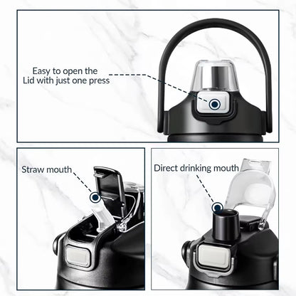 HONGZHAN 26/33/40/50oz Insulated Water Bottle With Straw and Leakproof Lid, BPA Free Stainless Steel Wide Mouth Sports Water Bottle Cup With Portable Handle Double Wall Vacuum Keep Cold and Hot