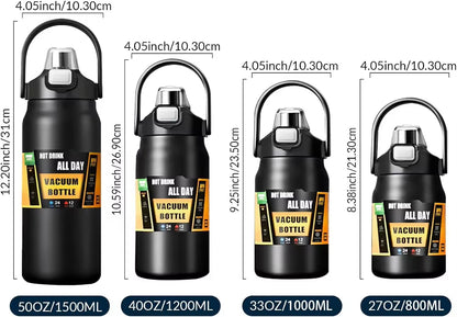 HONGZHAN 26/33/40/50oz Insulated Water Bottle With Straw and Leakproof Lid, BPA Free Stainless Steel Wide Mouth Sports Water Bottle Cup With Portable Handle Double Wall Vacuum Keep Cold and Hot