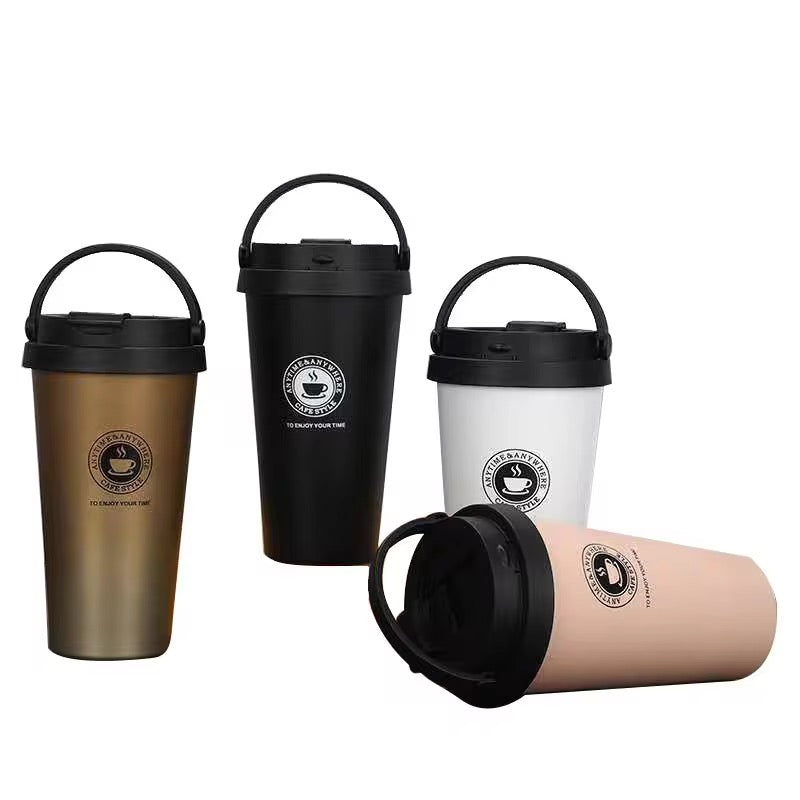 HONGZHAN 18/8 Stainless Steel Double Wall Vacuum Insulated Travel Coffee Mug with Handle/Portable Thermal Cup,Wide Mouth Tumbler with Leak Proof Lid,17oz