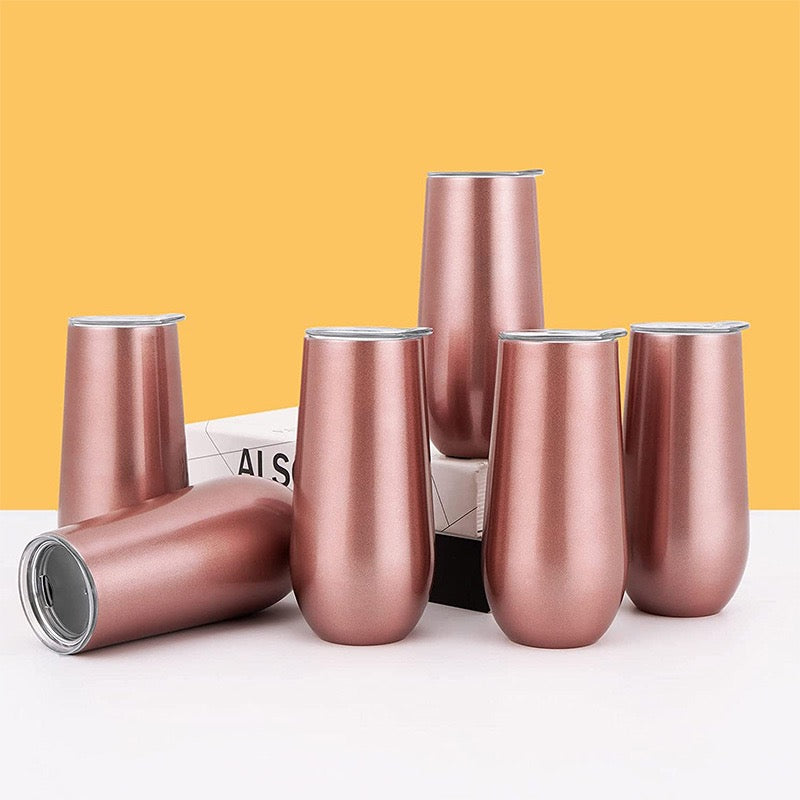 HONGZHAN Stemless Double Insulated Champagne Flute Tumbler with Lid, 6 Oz Unbreakable Reusable Cocktail Champagne Toasting Glasses, Good Gift for Friends Family Christmas Birthday