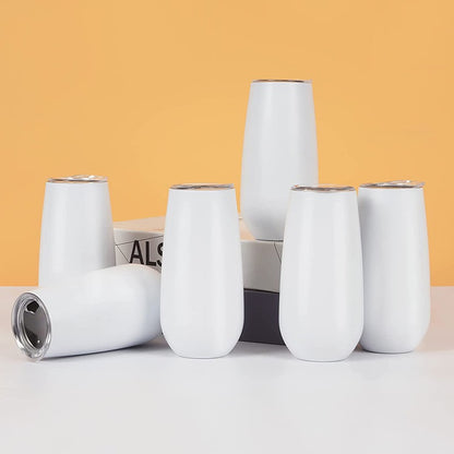 HONGZHAN Stemless Double Insulated Champagne Flute Tumbler with Lid, 6 Oz Unbreakable Reusable Cocktail Champagne Toasting Glasses, Good Gift for Friends Family Christmas Birthday