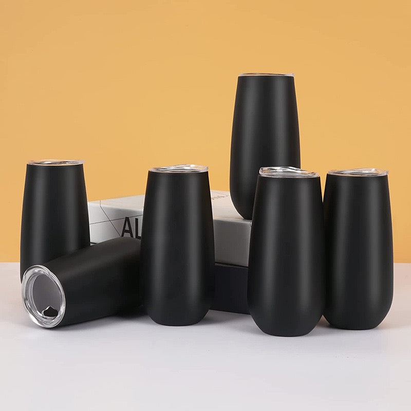 HONGZHAN Stemless Double Insulated Champagne Flute Tumbler with Lid, 6 Oz Unbreakable Reusable Cocktail Champagne Toasting Glasses, Good Gift for Friends Family Christmas Birthday