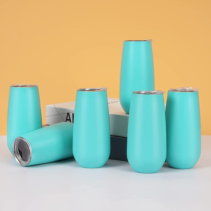 HONGZHAN Stemless Double Insulated Champagne Flute Tumbler with Lid, 6 Oz Unbreakable Reusable Cocktail Champagne Toasting Glasses, Good Gift for Friends Family Christmas Birthday