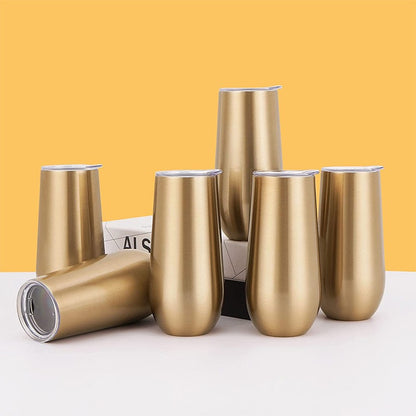 HONGZHAN Stemless Double Insulated Champagne Flute Tumbler with Lid, 6 Oz Unbreakable Reusable Cocktail Champagne Toasting Glasses, Good Gift for Friends Family Christmas Birthday