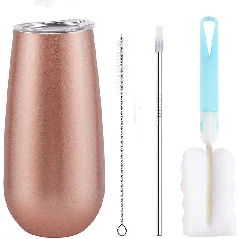 HONGZHAN Stemless Double Insulated Champagne Flute Tumbler with Lid, 6 Oz Unbreakable Reusable Cocktail Champagne Toasting Glasses, Good Gift for Friends Family Christmas Birthday