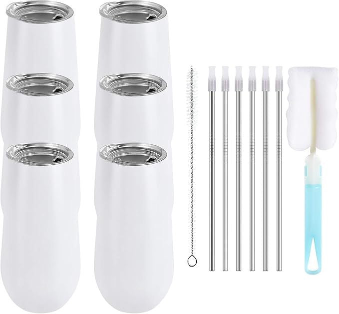 HONGZHAN Stemless Double Insulated Champagne Flute Tumbler with Lid, 6 Oz Unbreakable Reusable Cocktail Champagne Toasting Glasses, Good Gift for Friends Family Christmas Birthday