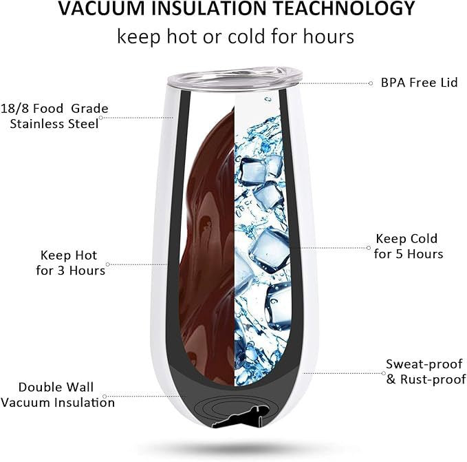 HONGZHAN Stemless Double Insulated Champagne Flute Tumbler with Lid, 6 Oz Unbreakable Reusable Cocktail Champagne Toasting Glasses, Good Gift for Friends Family Christmas Birthday