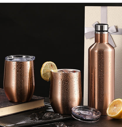 HONGZHAN 3pcs Set 304 Stainless Steel Bottle Cups Wine Tumbler with Lid Wine Glasses Cup for Wine, Beer, Tea, Coffee, Milk, Drinks, Champagne