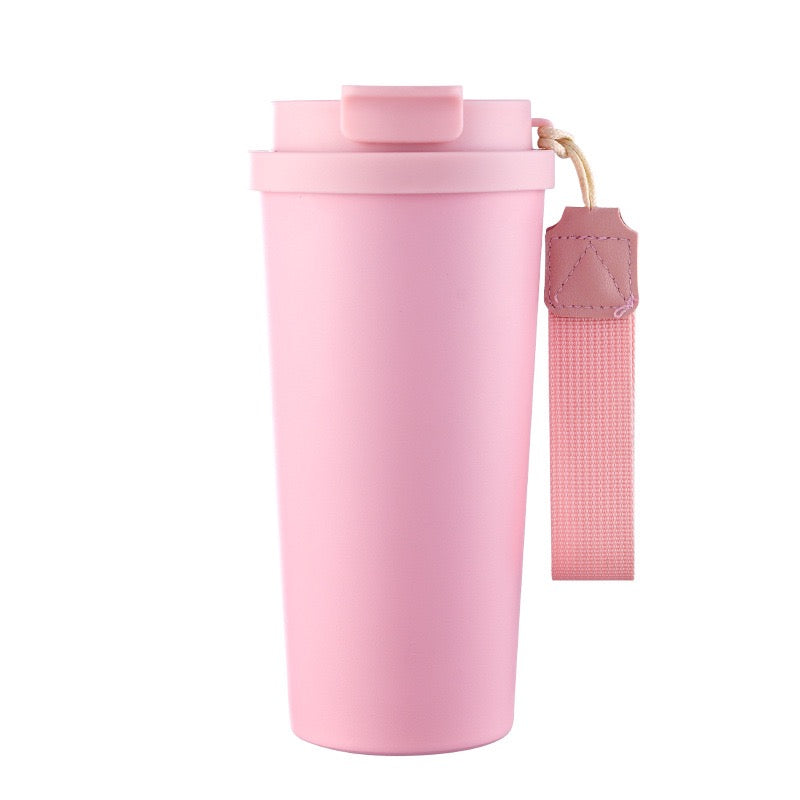 HONGZHAN Coffee Travel Mug with Straw & Flip Lid, 20oz Insulated Tumbler Cup with Ceramic Coating, Double Wall Vacuum Leak-Proof Thermos Mug for Office School Party Camping