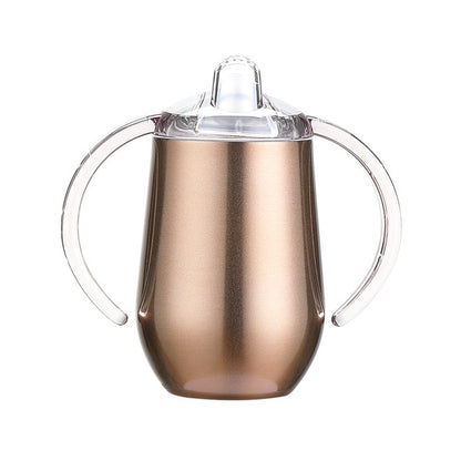 HONGZHAN Stainless Steel Straw Sippy Cup with Handles & Silicone Lids,10 oz BPA Free Double Wall Vacuum Insulated Sippy Cup Mug Tumbler Toddler Straw Cups for boys and girls Non-Spill Sippy Cups