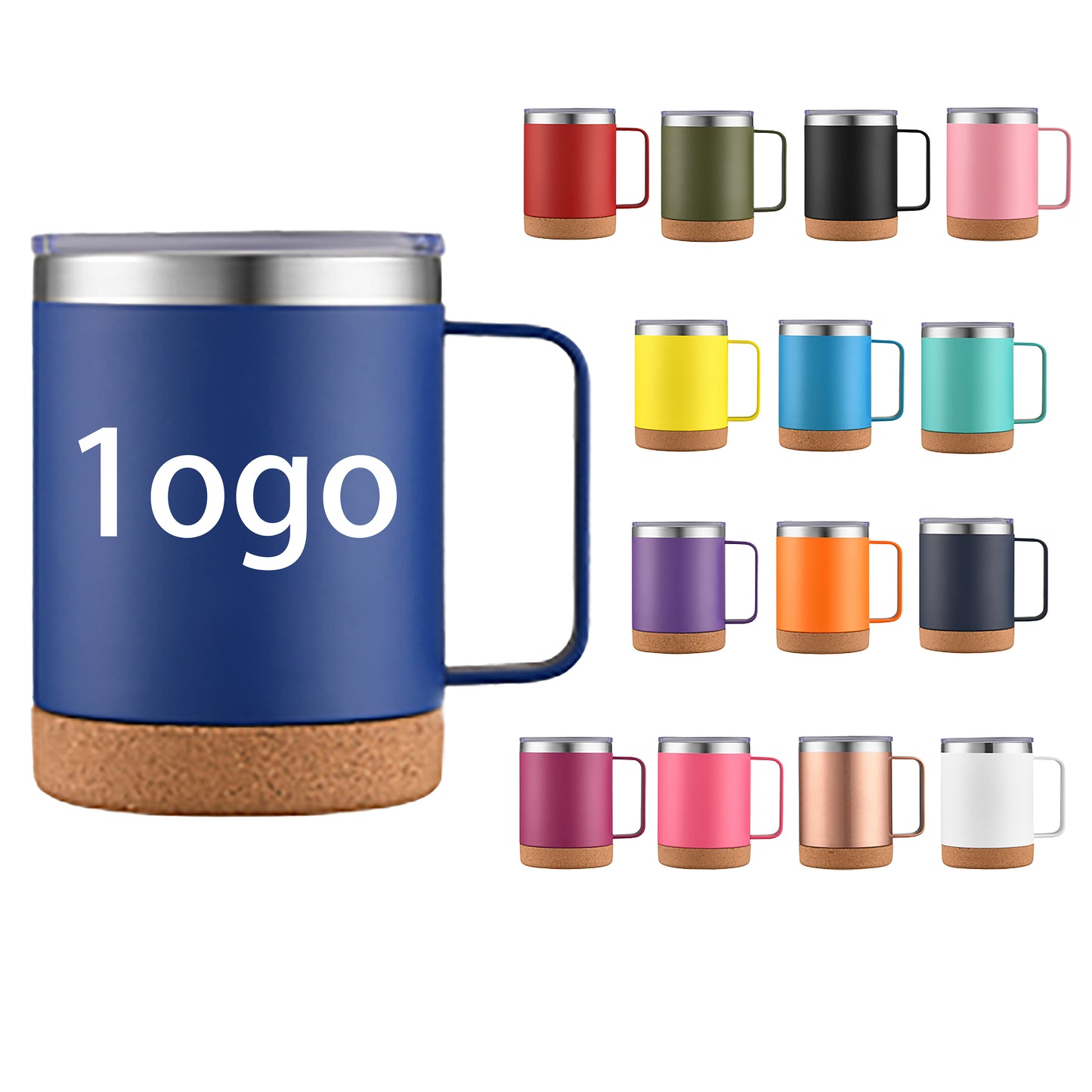 HONGZHAN Cork Bottom Coffee Mug Lined with Handle - Stainless Steel Copper - BPA Free Lid